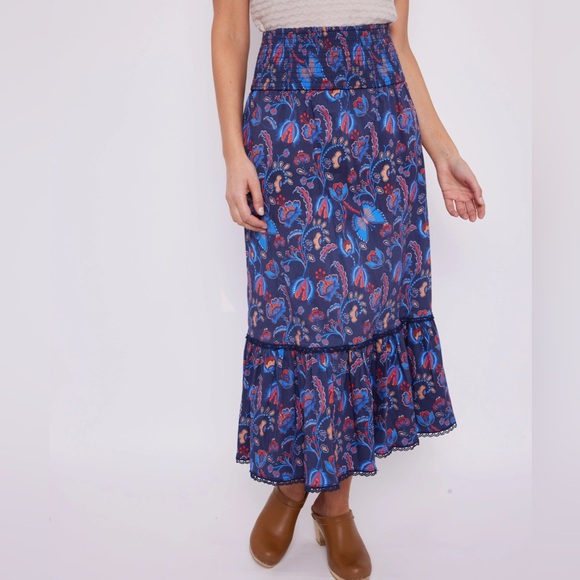 Sail To Sable Aztec Floral Smocked Waist Midi Skirt - Picture 2 of 3